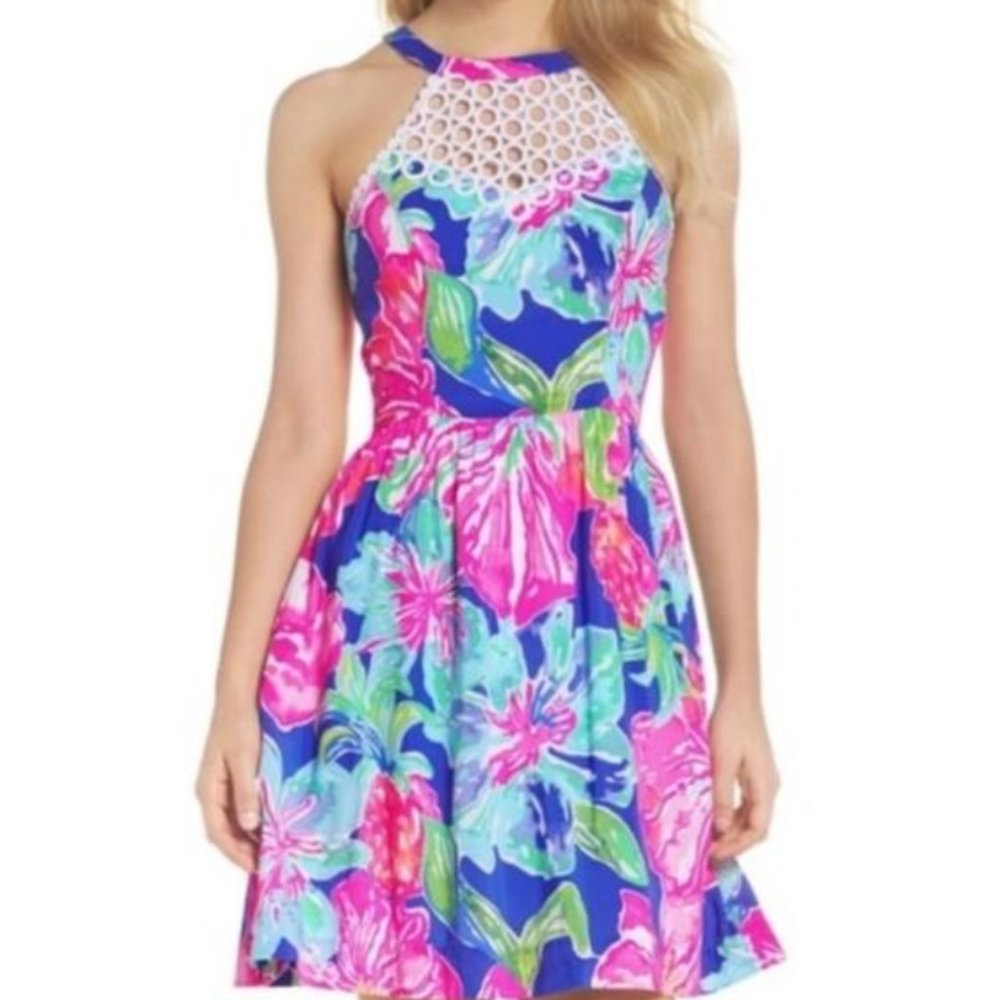 Lily Pulitzer Kinley Beckon Blue Jungle Dress with Eyelets